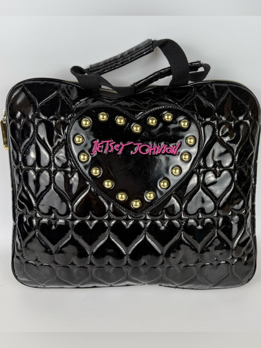 Betseyville Black Heart Quilted Laptop Case Bag Studded Betsey Johnson